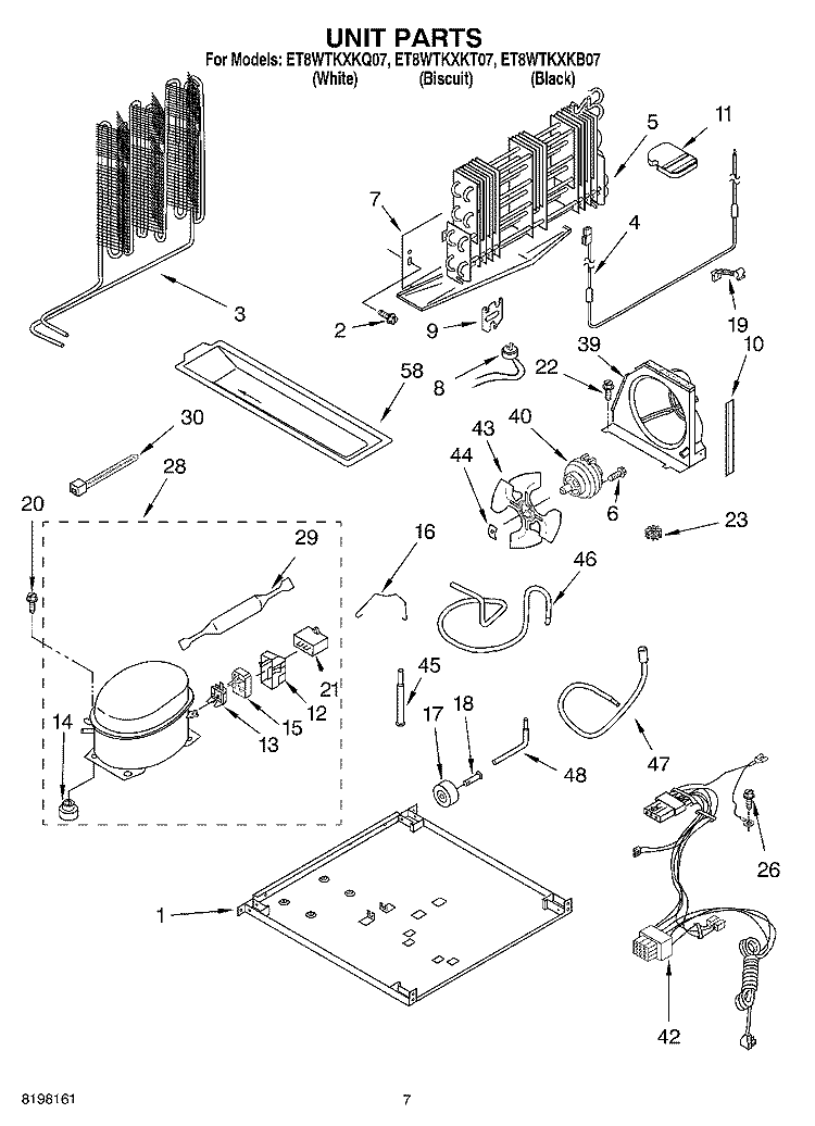 UNIT Diagram and Parts List for ET8WTKXKQ07  Whirlpool Refrigerator