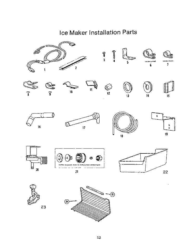 ICEMAKER INSTALLATION PARTS Diagram and Parts List for 8619W0A  Roper Refrigerator