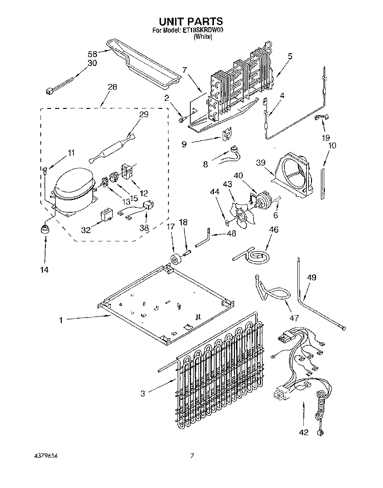 UNIT Diagram and Parts List for ET18SKRDW00  Whirlpool Refrigerator