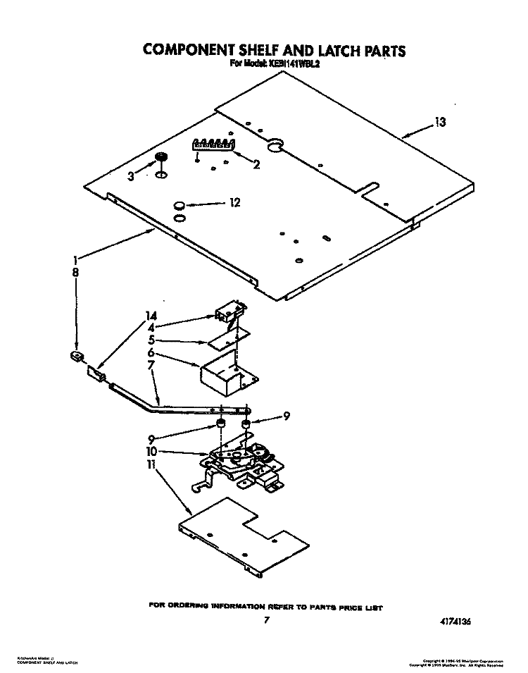 COMPONENT SHELF AND LATCH Diagram and Parts List for KEBI141WBL2  KitchenAid Wall Oven
