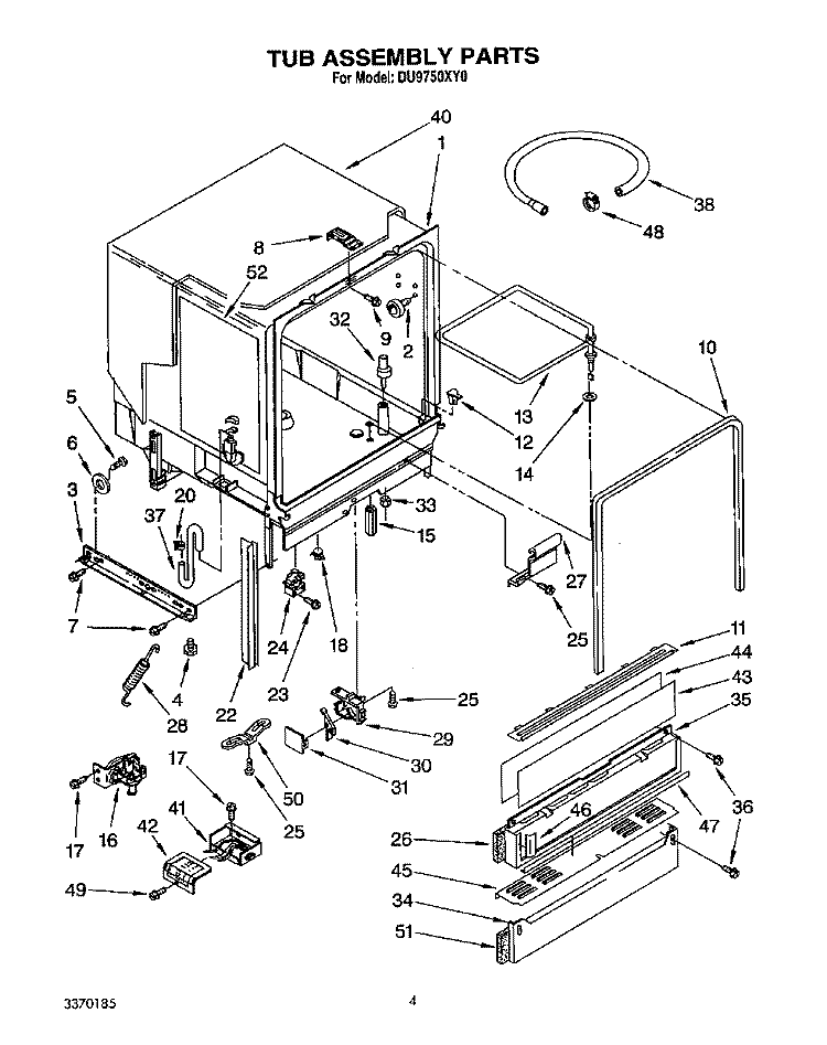 TUB ASSEMBLY Diagram and Parts List for DU9750XY0  Whirlpool Dishwasher