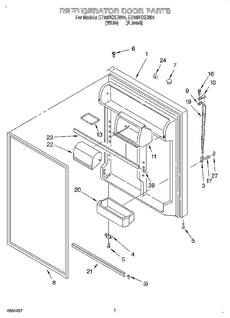 REFRIGERATOR DOOR Diagram and Parts List for ET19PKXEN01  Whirlpool Refrigerator