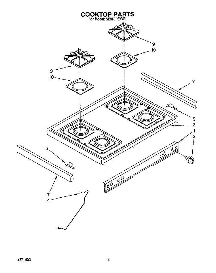 COOKTOP Diagram and Parts List for SE960PEYN1  Whirlpool Range