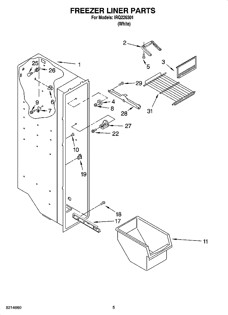 FREEZER LINER PARTS Diagram and Parts List for IRQ226301  Inglis Refrigerator