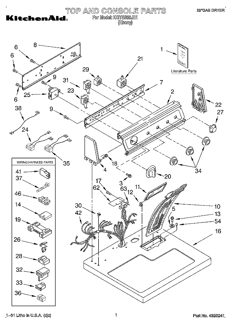 TOP AND CONSOLE, LIT/OPTIONAL Diagram and Parts List for KGYS855JE1  KitchenAid Dryer