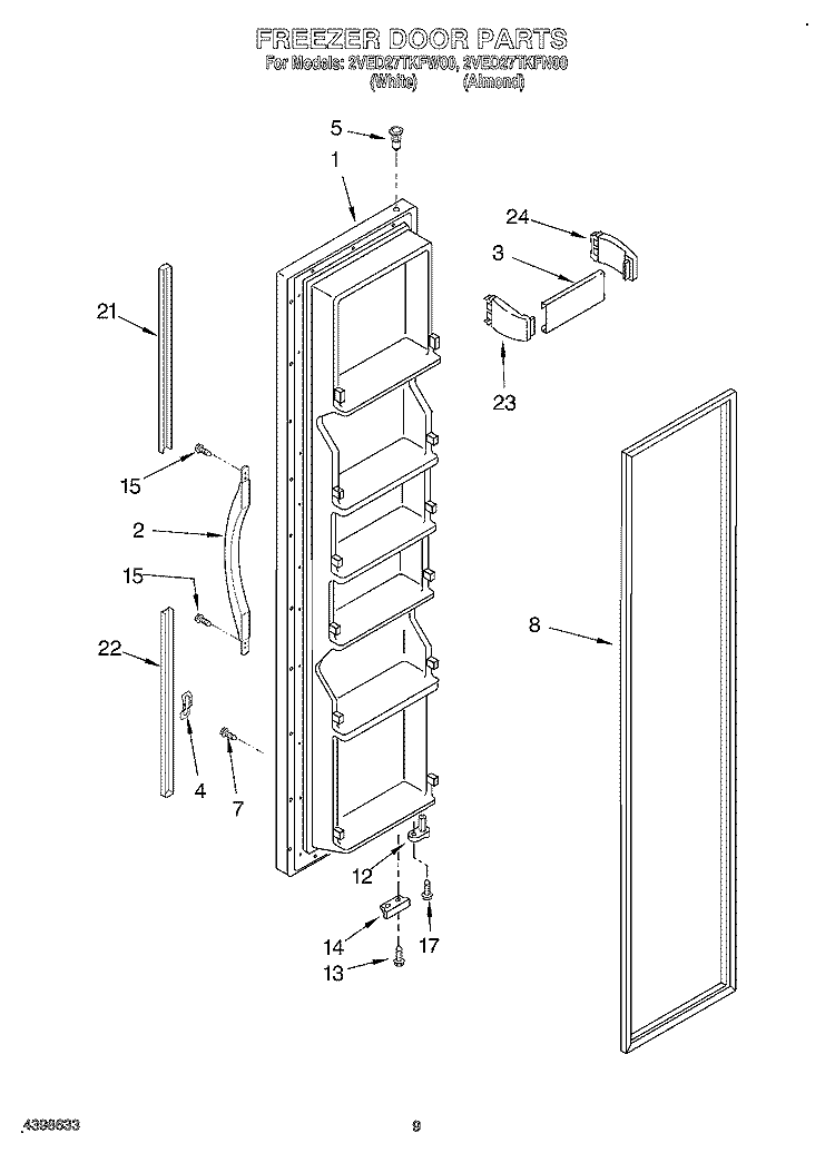 FREEZER DOOR Diagram and Parts List for 2VED27TKFW00  Whirlpool Refrigerator
