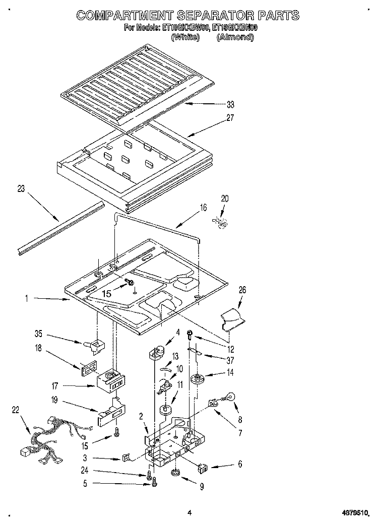 COMPARTMENT SEPARATOR Diagram and Parts List for ET18GKXBN00  Whirlpool Refrigerator
