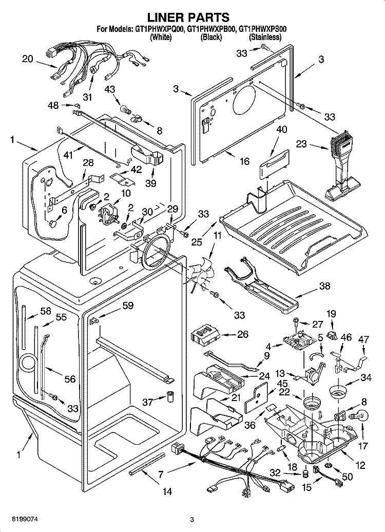 LINER PARTS Diagram and Parts List for GT1PHWXPS00  Whirlpool Refrigerator