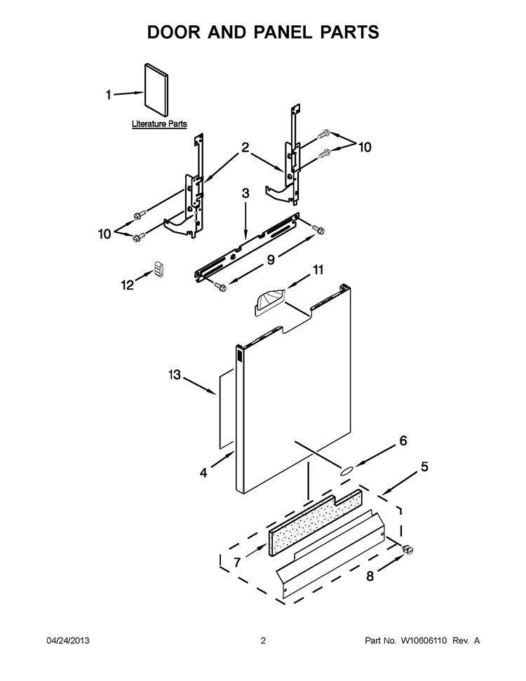 DOOR AND PANEL PARTS Diagram and Parts List for WDF735PABM0  Whirlpool Dishwasher