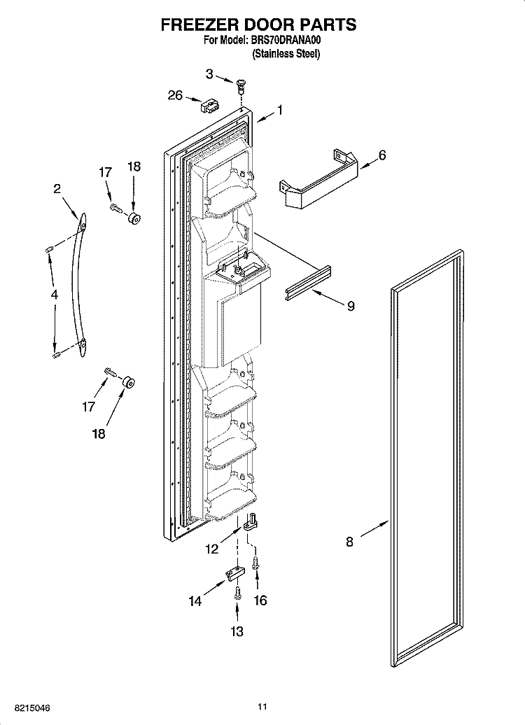 FREEZER DOOR PARTS Diagram and Parts List for BRS70DRANA00  Whirlpool Refrigerator