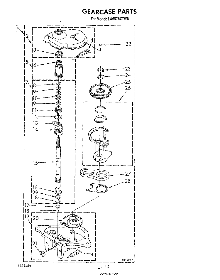 GEARCASE Diagram and Parts List for LA5578XTG0  Whirlpool Washer