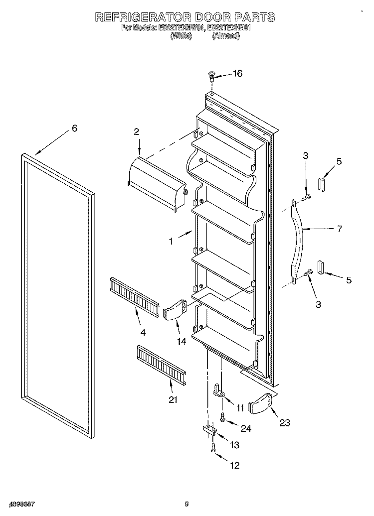 REFRIGERATOR DOOR Diagram and Parts List for ED22TEXHW01  Whirlpool Refrigerator