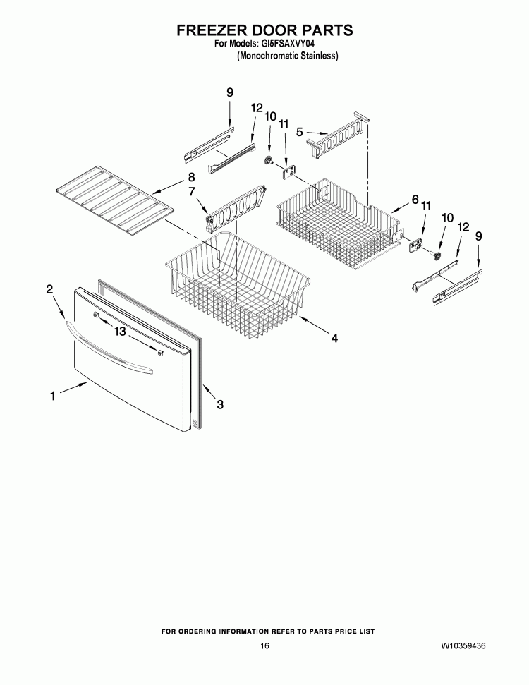 FREEZER DOOR PARTS Diagram and Parts List for GI5FSAXVY04  Whirlpool Refrigerator