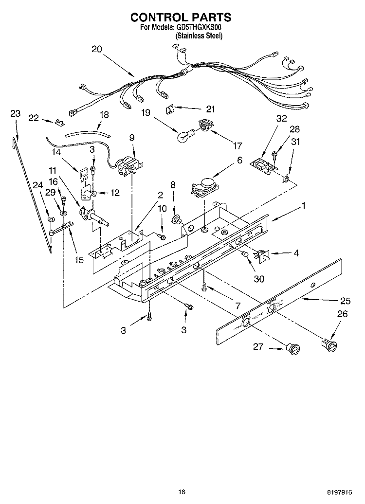 CONTROL Diagram and Parts List for GD5THGXKS00  Whirlpool Refrigerator