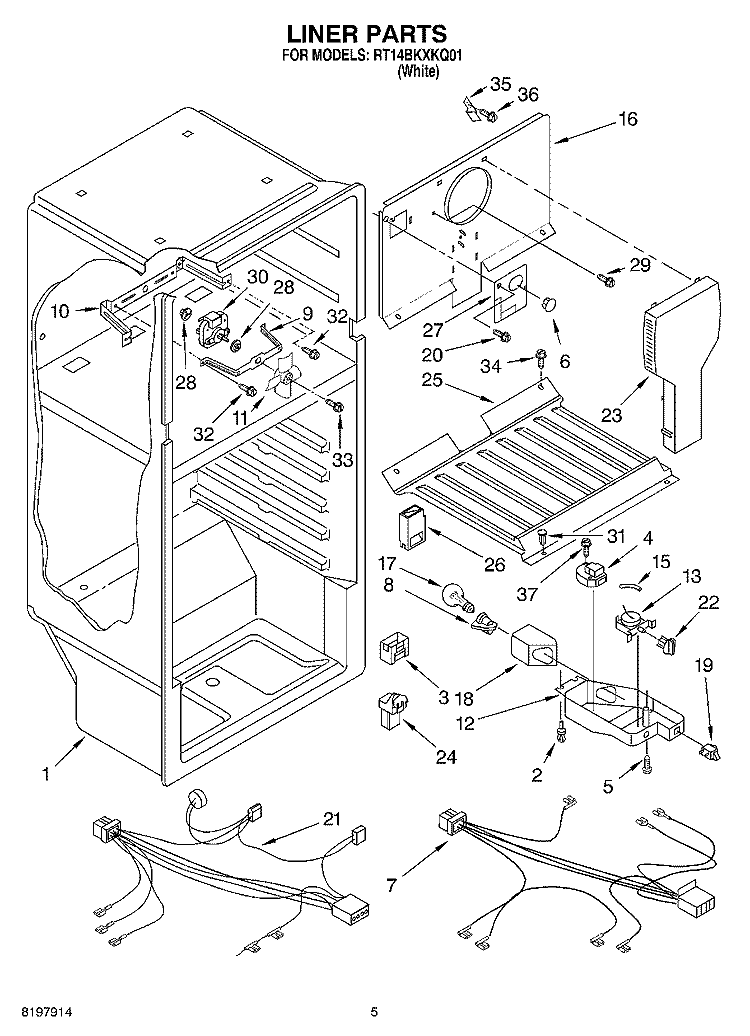 LINER Diagram and Parts List for RT14BKXKQ01  Roper Refrigerator