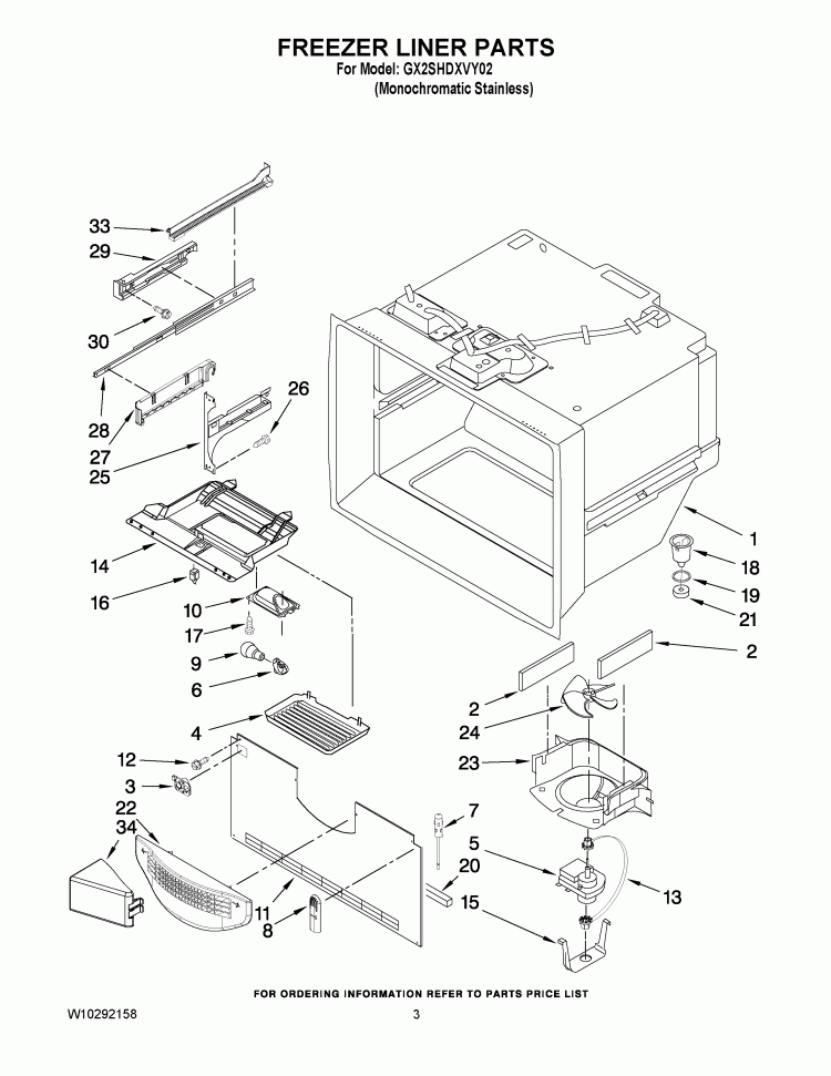 FREEZER LINER PARTS Diagram and Parts List for GX2SHDXVY02  Whirlpool Refrigerator