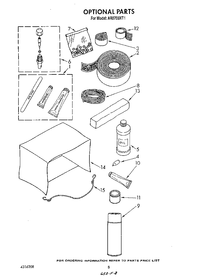 LIT/OPTIONAL Diagram and Parts List for AR0700XT1  Whirlpool Air Conditioner