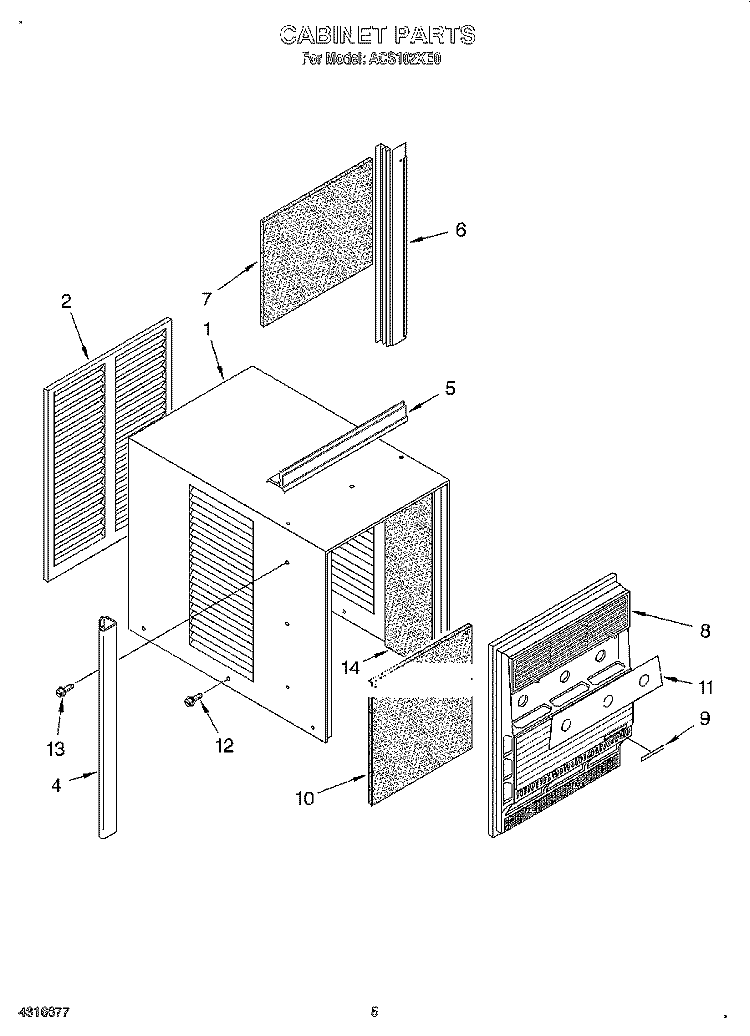 CABINET Diagram and Parts List for ACS102XE0  Whirlpool Air Conditioner