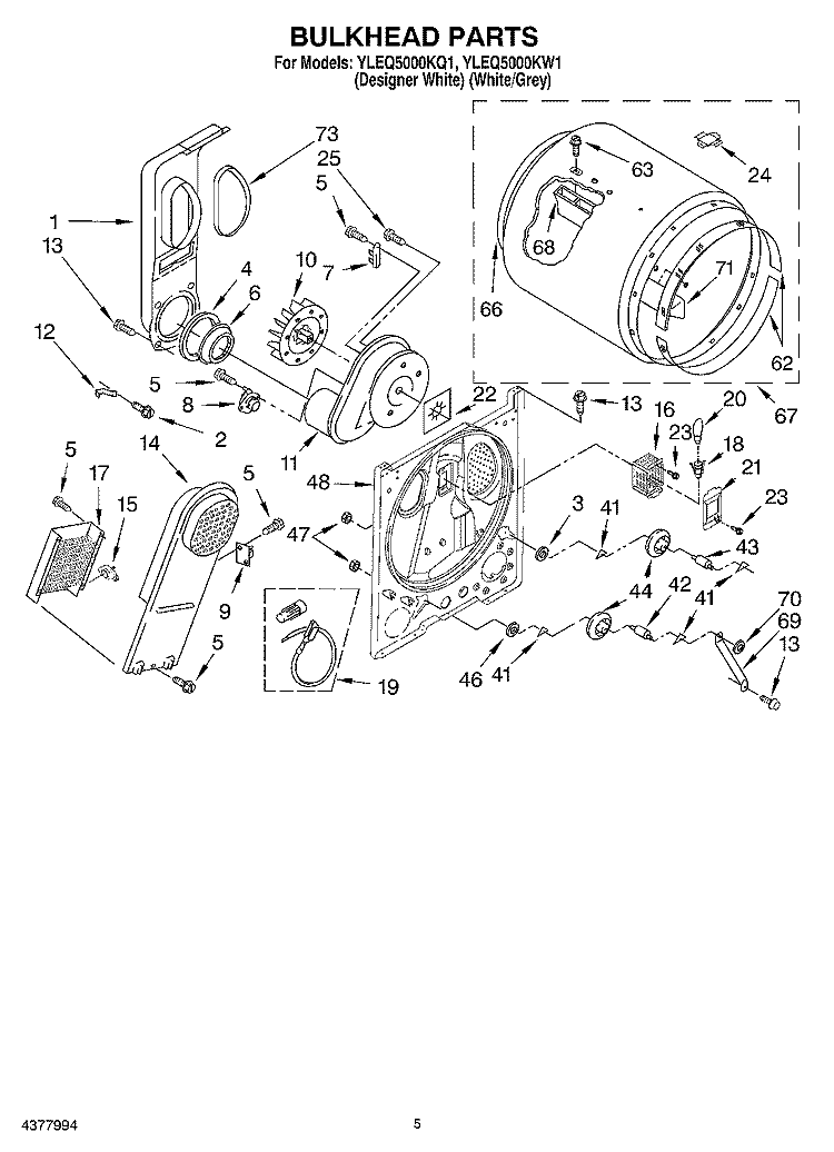 BULKHEAD PARTS Diagram and Parts List for YLEQ5000KQ1  Whirlpool Dryer
