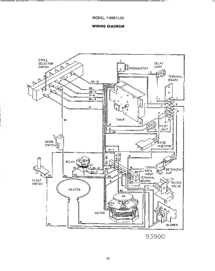 WIRING DIAGRAM Diagram and Parts List for 8597L00  Roper Dishwasher