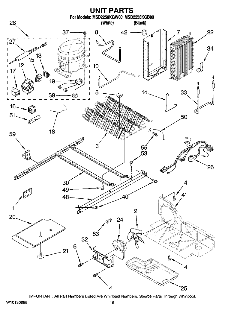 UNIT PARTS Diagram and Parts List for MSD2258KGW00  Whirlpool Refrigerator