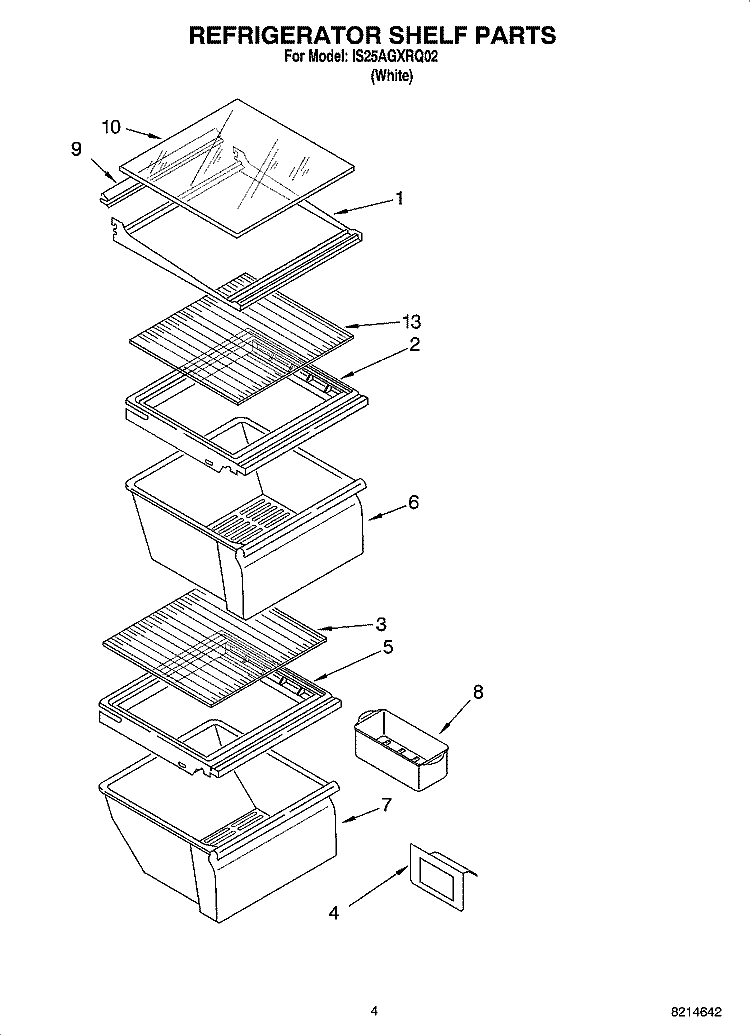 REFRIGERATOR SHELF PARTS Diagram and Parts List for IS25AGXRQ02  Inglis Refrigerator