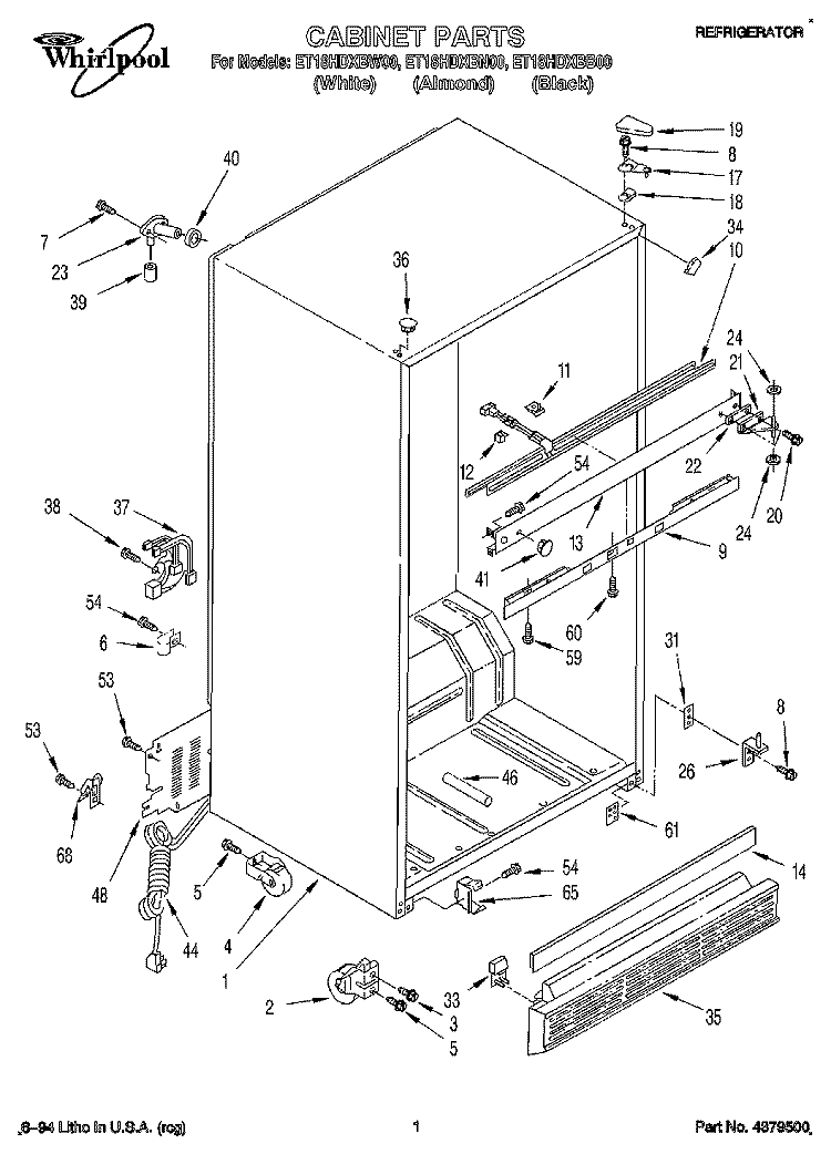 CABINET Diagram and Parts List for ET18HDXBW00  Whirlpool Refrigerator