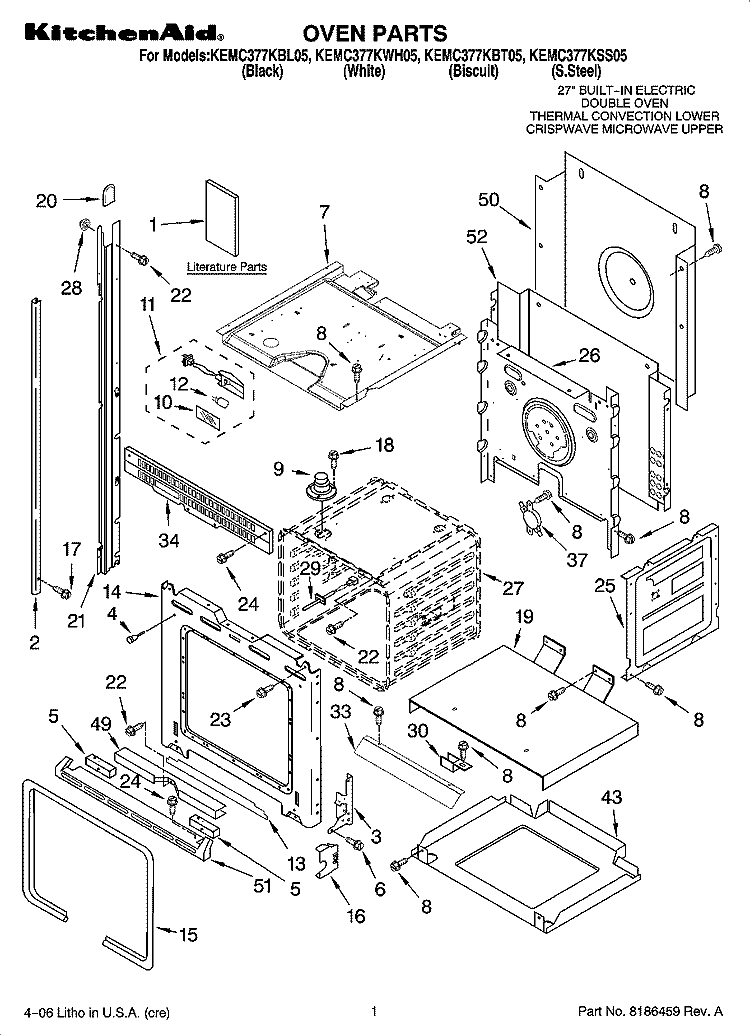 OVEN PARTS Diagram and Parts List for KEMC377KWH05  KitchenAid Microwave Oven Combo