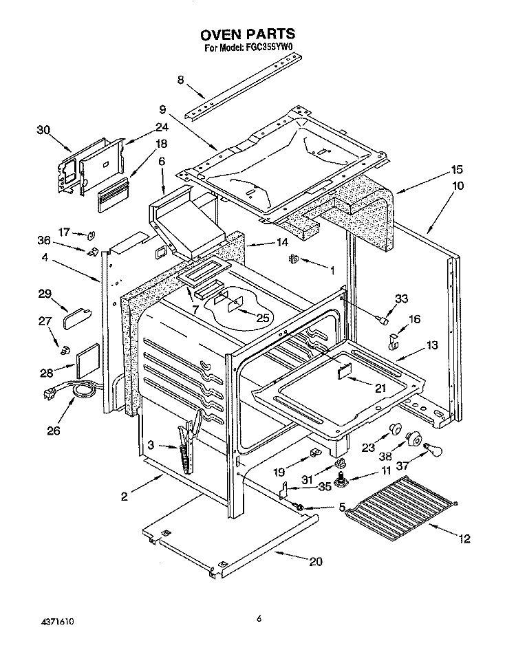 OVEN Diagram and Parts List for FGC355YW0  Roper Range