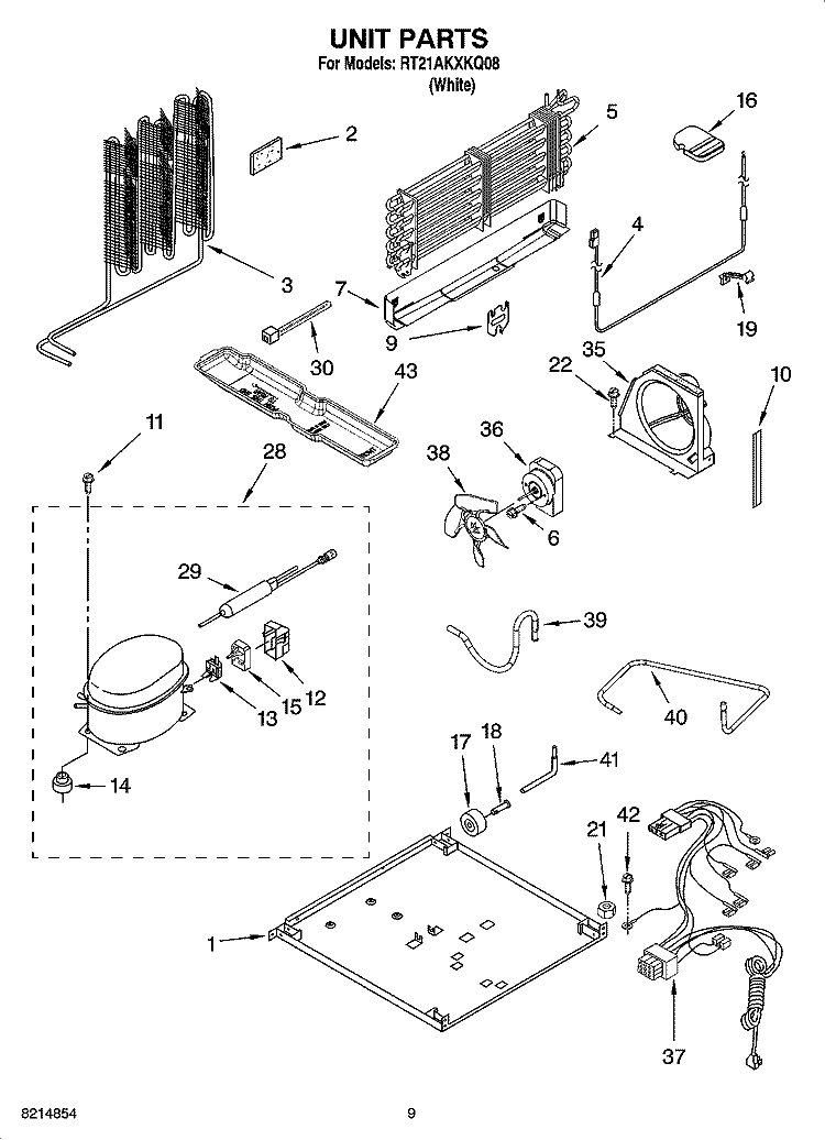 UNIT PARTS, OPTIONAL PARTS Diagram and Parts List for RT21AKXKQ08  Roper Refrigerator