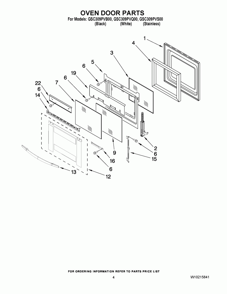 OVEN DOOR PARTS Diagram and Parts List for GSC309PVS00  Whirlpool Microwave Oven Combo
