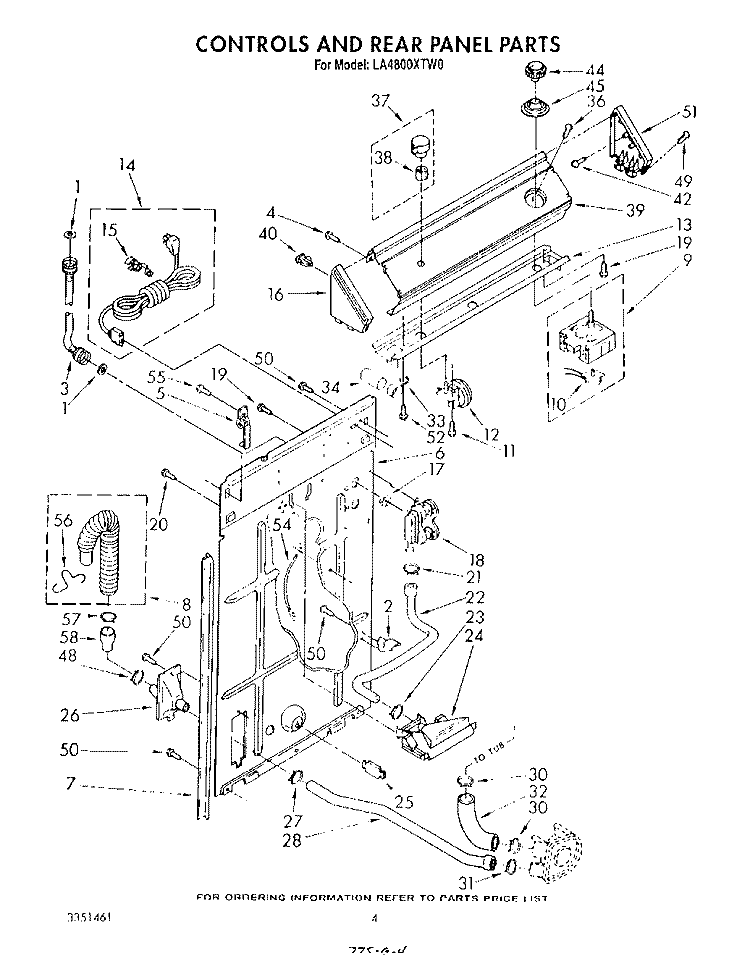 CONTROLS AND REAR PANEL Diagram and Parts List for LA4800XTF0  Whirlpool Washer
