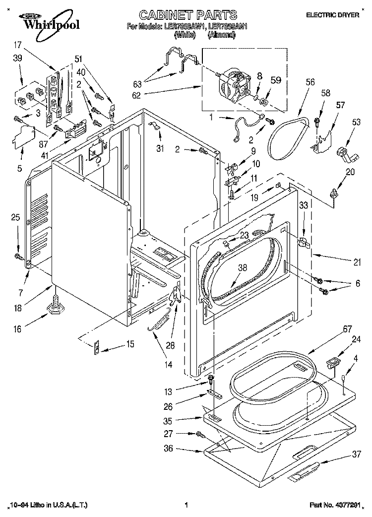 SECTION Diagram and Parts List for LER7858AN1  Whirlpool Dryer