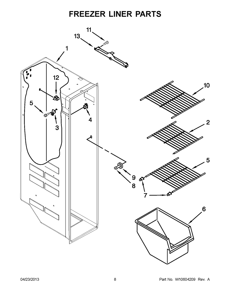 FREEZER LINER PARTS Diagram and Parts List for WRS325FDAW02  Whirlpool Refrigerator