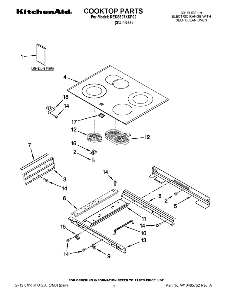 COOKTOP PARTS Diagram and Parts List for KESS907XSP02  KitchenAid Range