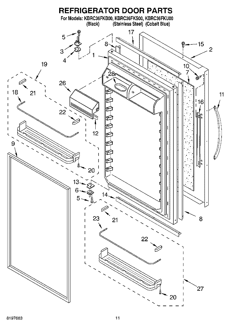REFRIGERATOR DOOR Diagram and Parts List for KBRC36FKB00  KitchenAid Refrigerator