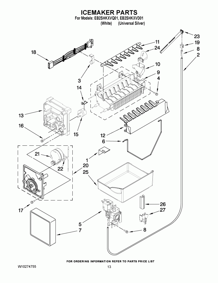 ICEMAKER PARTS Diagram and Parts List for EB2SHKXVD01  Whirlpool Refrigerator