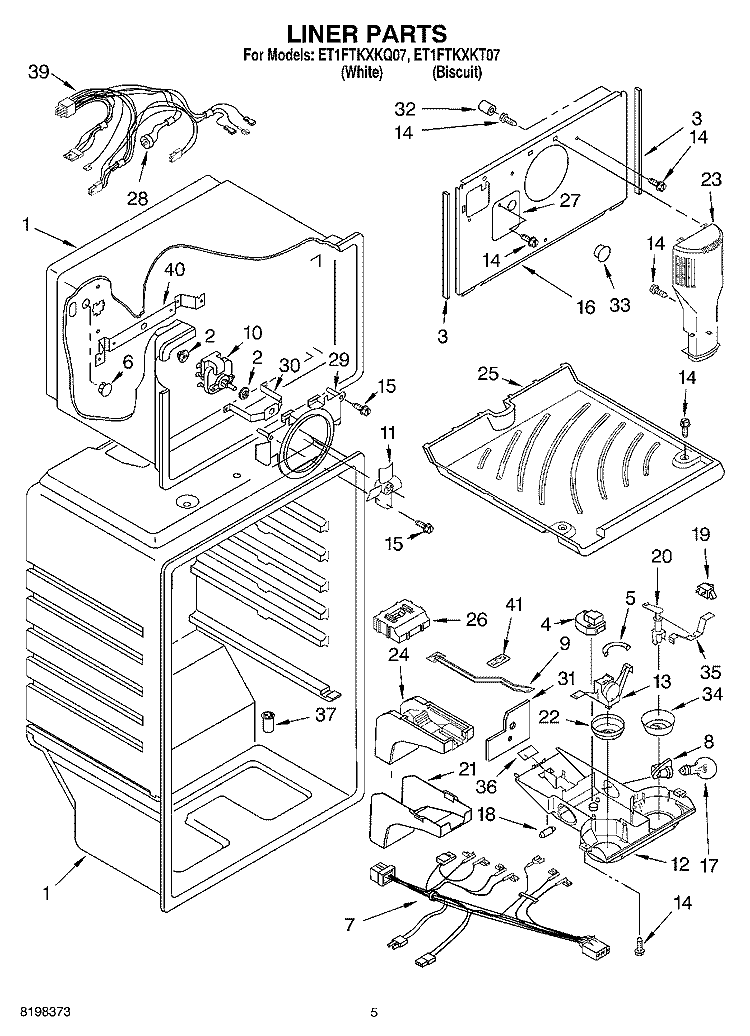 LINER Diagram and Parts List for ET1FTKXKQ07  Whirlpool Refrigerator