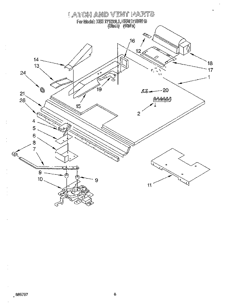 LATCH AND VENT Diagram and Parts List for KEBI171BBL3  KitchenAid Wall Oven