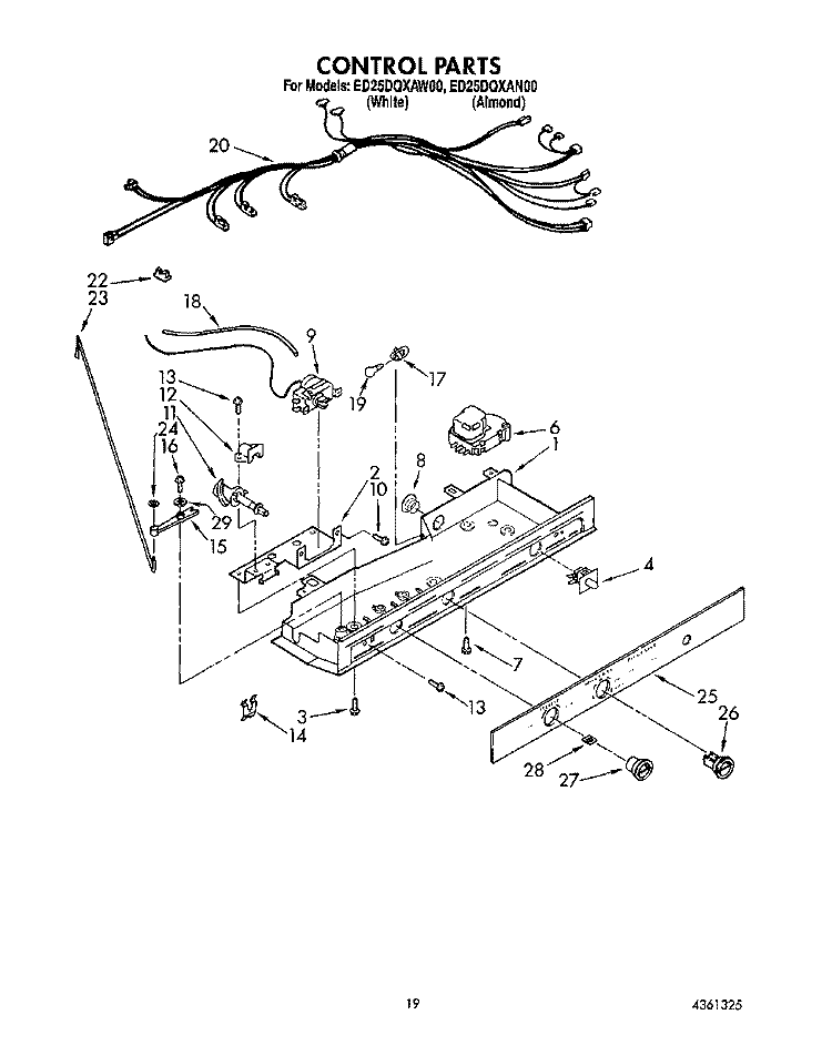 CONTROL Diagram and Parts List for ED25DQXAW00  Whirlpool Refrigerator