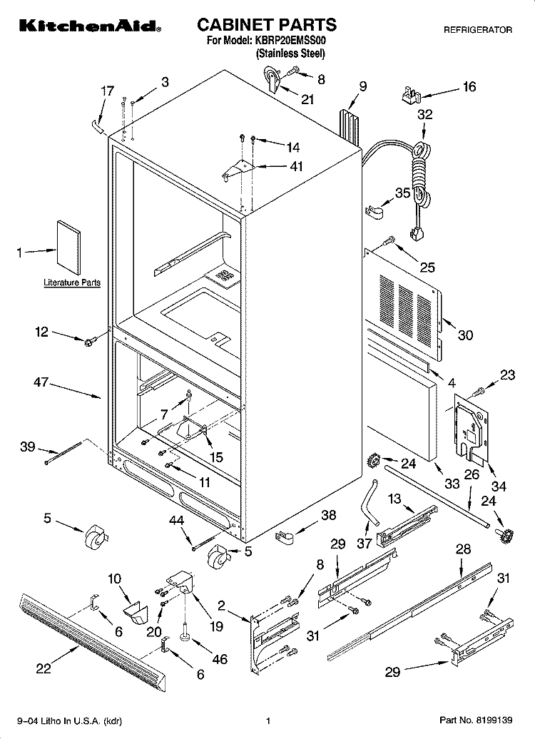 CABINET PARTS Diagram and Parts List for KBRP20EMSS00  KitchenAid Refrigerator