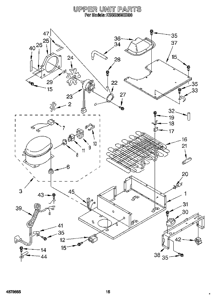 UPPER UNIT Diagram and Parts List for KSSS36MBX00  KitchenAid Refrigerator