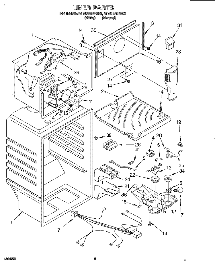 LINER Diagram and Parts List for ET16JMXDN02  Whirlpool Refrigerator