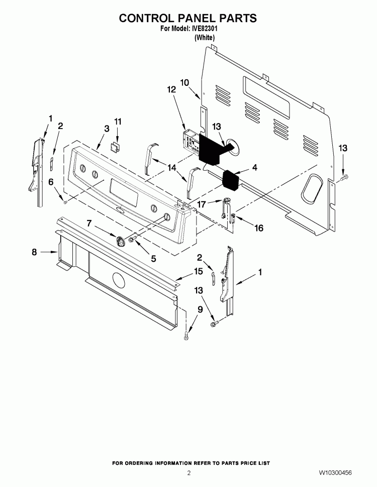CONTROL PANEL PARTS Diagram and Parts List for IVE82301  Inglis Range