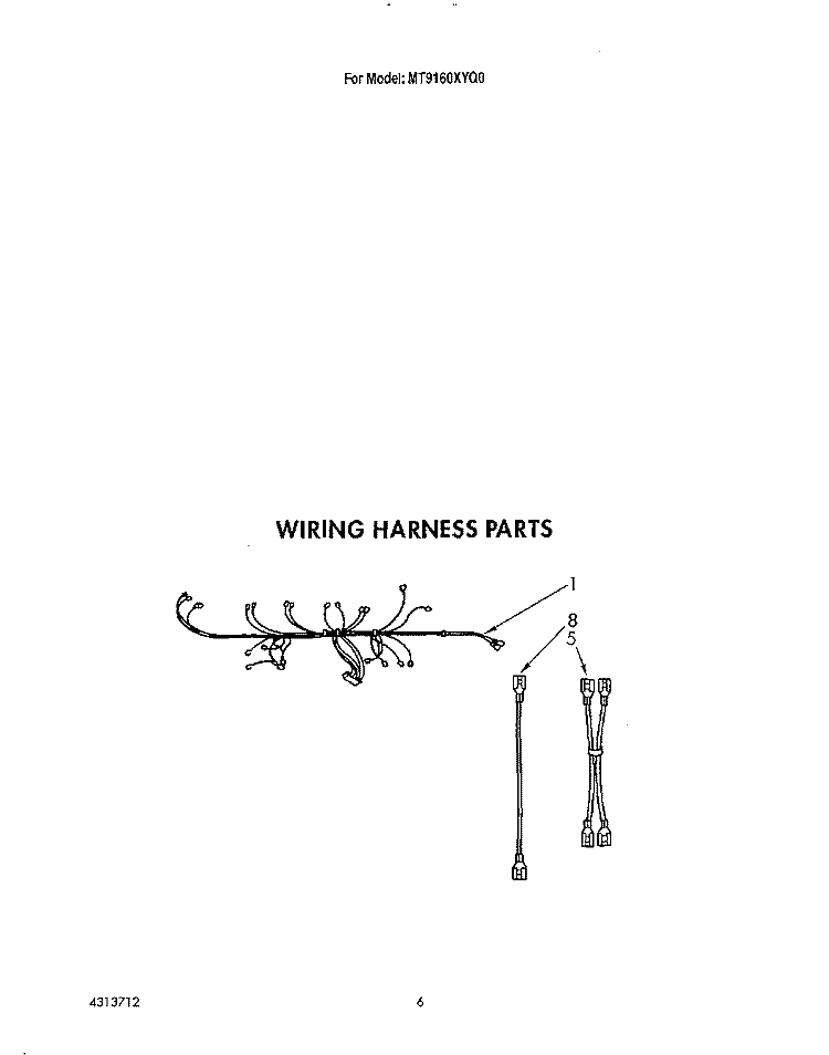 WIRING HARNESS Diagram and Parts List for MT9160XYB0  Whirlpool Microwave