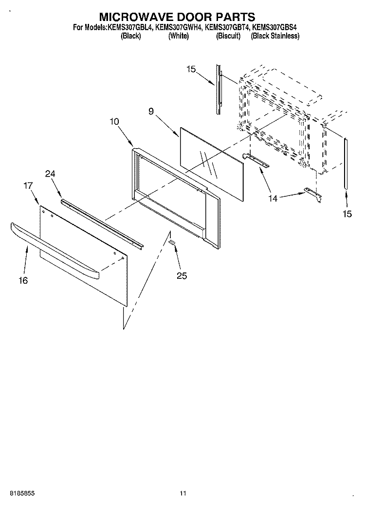 MICROWAVE DOOR, OPTIONAL Diagram and Parts List for KEMS307GBT4  KitchenAid Microwave Oven Combo