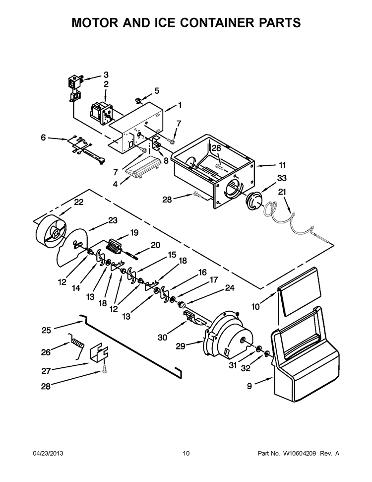 MOTOR AND ICE CONTAINER PARTS Diagram and Parts List for WRS325FDAW02  Whirlpool Refrigerator