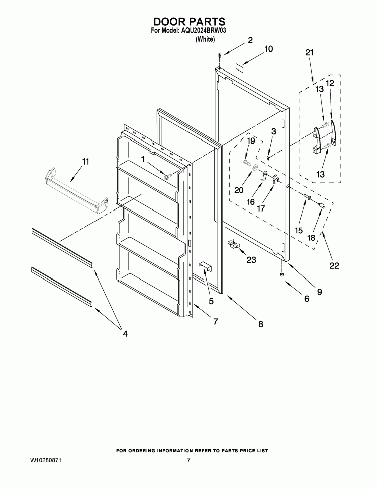 DOOR PARTS Diagram and Parts List for AQU2024BRW03  Amana Freezer