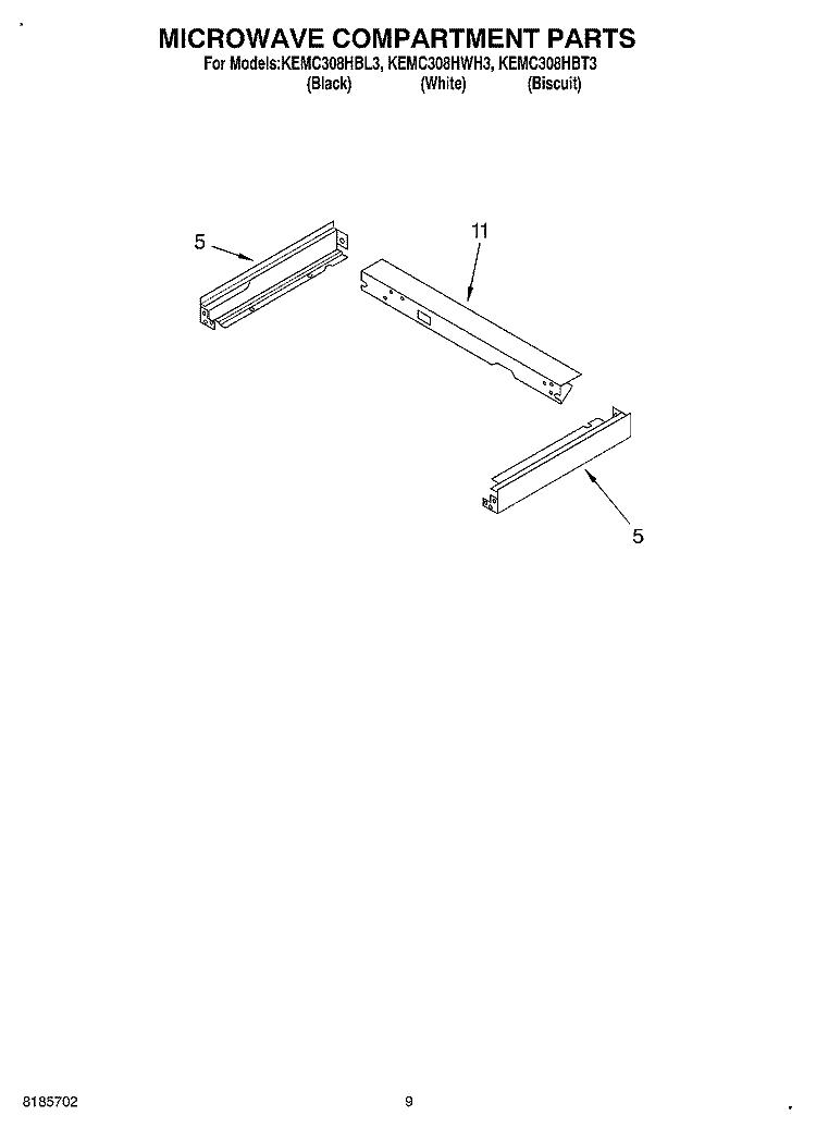 MICROWAVE COMPARTMENT Diagram and Parts List for KEMC308HBT3  KitchenAid Microwave Oven Combo