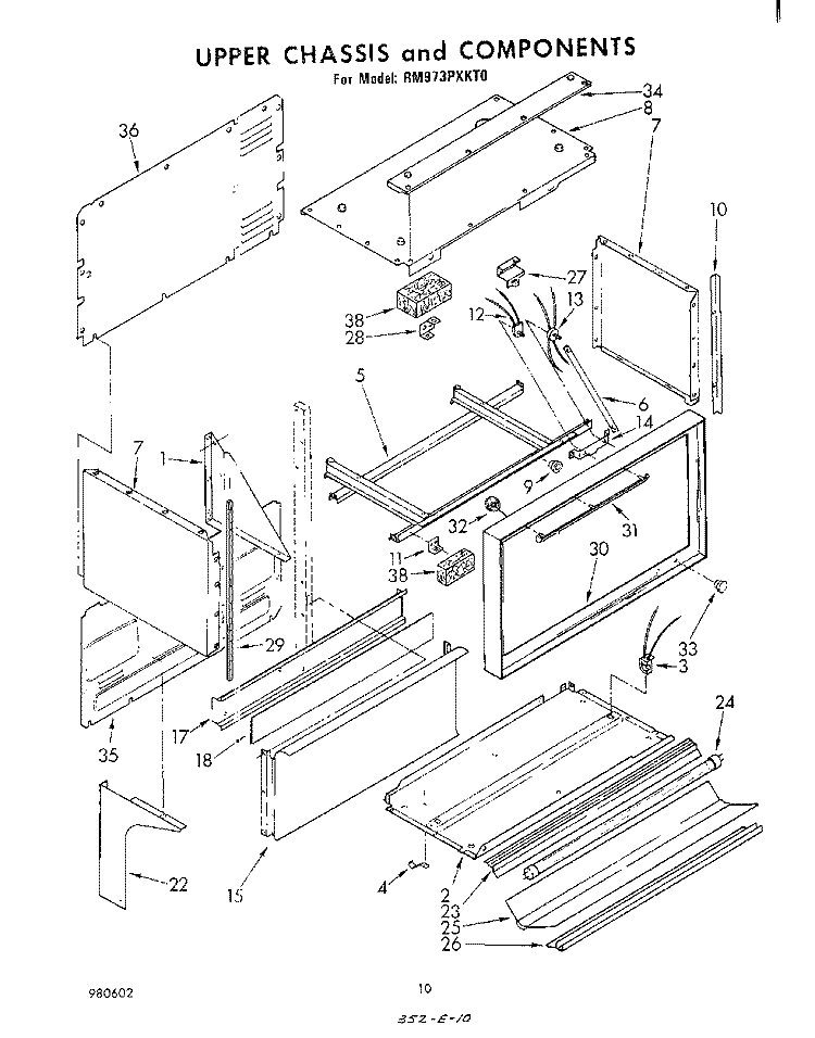 UPPER CHASSIS AND COMPONENTS Diagram and Parts List for RM973PXKT0  Whirlpool Microwave Oven Combo